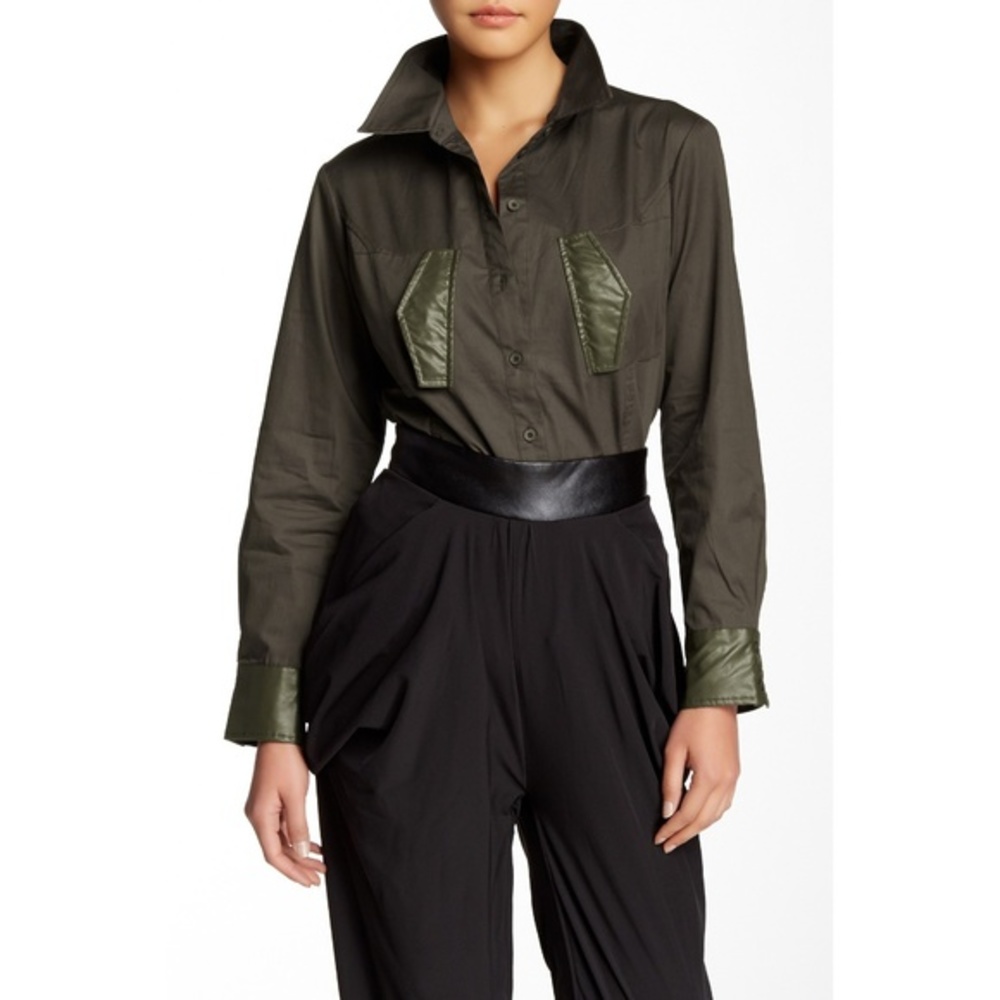 NWT Nordstrom TOV Holy Faux Leather Trim Shirt Top